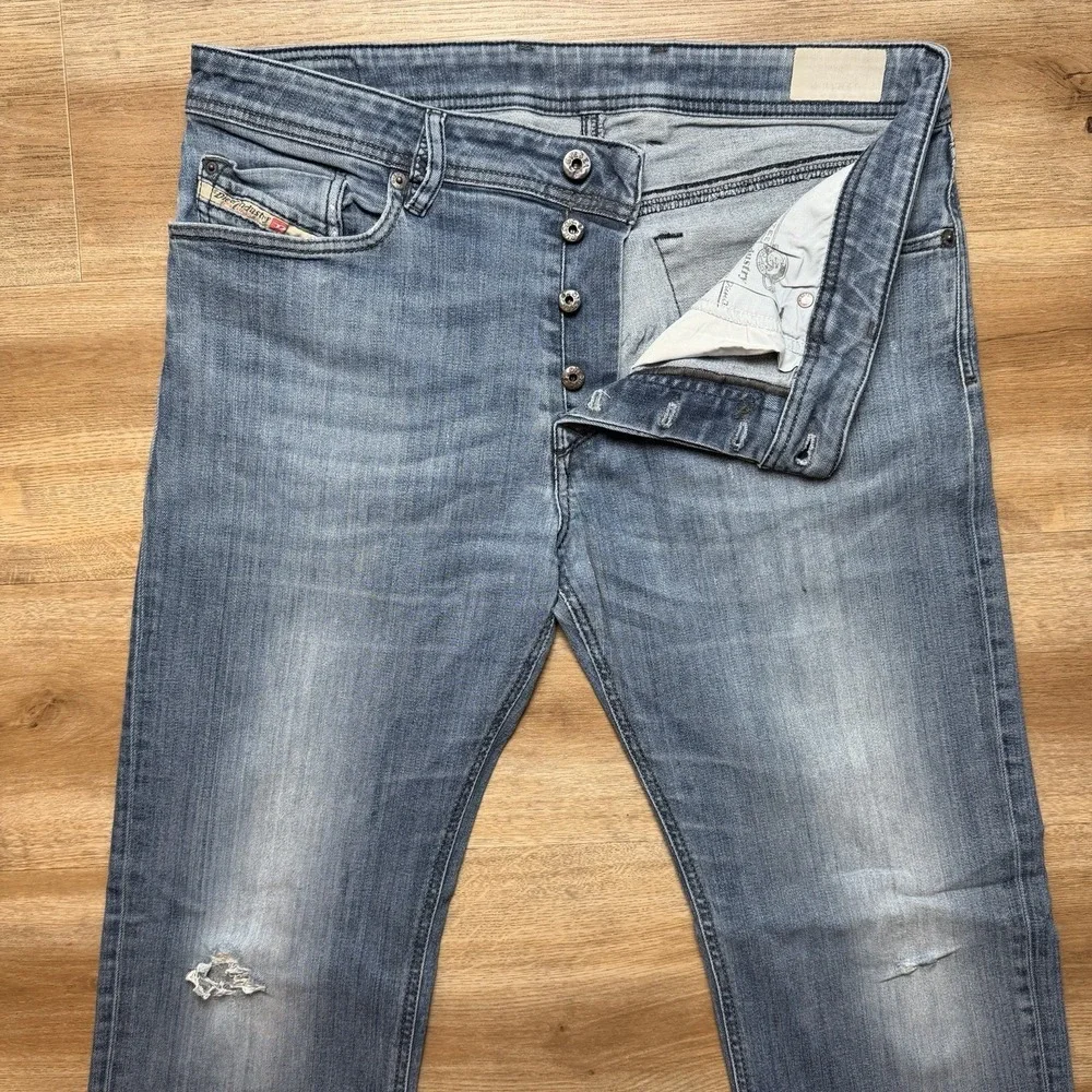 Diesel Waykee Jeans Men 33x32 Blue Straight Leg Distress Medium Wash Faded 0814W